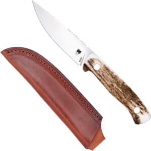Fixed blade knife with leather sheath