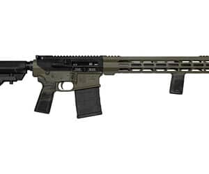 Tactical rifle with camouflage pattern and scope mount.
