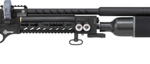 Black and wood air rifle with scope