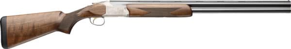 Decorative double-barrel shotgun with wooden stock.