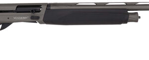 Gray and black tactical shotgun side view.
