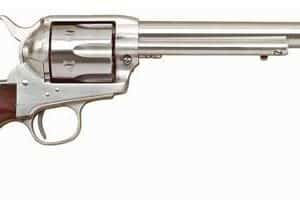 Silver revolver with wooden grip