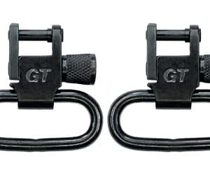 Two black rifle sling swivels, heavy-duty design