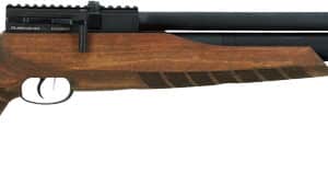 Wooden air rifle with black barrel