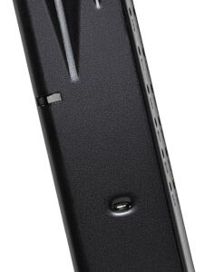 Black firearm magazine upright view