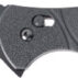 Black tactical folding knife with black handle.