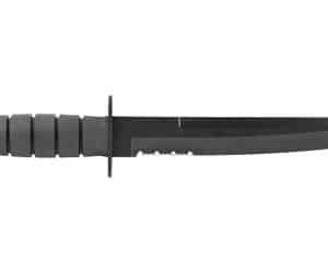 Black tactical knife with serrated edge