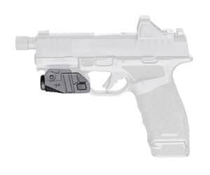 Gray handgun with attached small laser sight