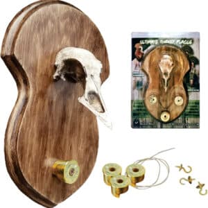 Wooden turkey skull mount for display and decor.