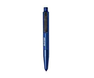Blue retractable ballpoint pen with clip.