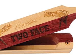 Two Face turkey call with engraved turkey images.