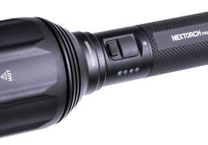 Black tactical torch flashlight with buttons