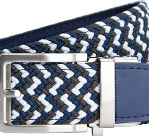 Blue and white woven belt with buckle
