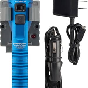 Blue flashlight with car and wall charger