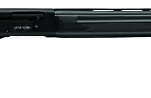 Black shotgun with synthetic stock, right side view.