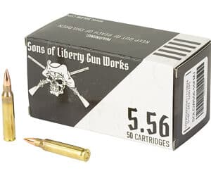 5.56 ammo box and cartridges, Sons of Liberty.