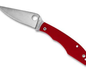 Red-handled folding knife with silver blade