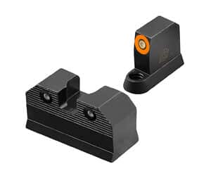 Black firearm sights with orange marking