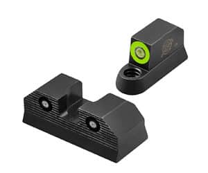 Tactical gun sights with green accent.