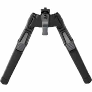 Black adjustable metal bipod for stabilization