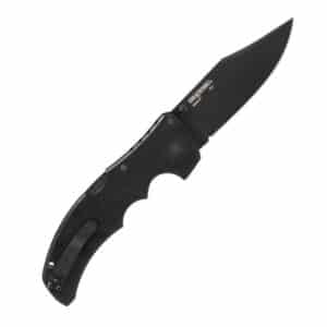 Black folding knife with textured handle