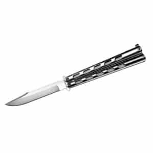 Silver butterfly knife isolated on white background.