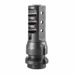 Black firearm muzzle brake accessory