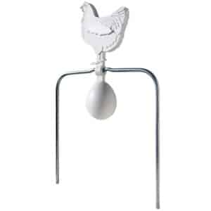 Chicken-shaped egg topper with stand.