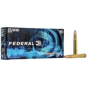 Federal 375 H&H Mag ammunition box and cartridges.