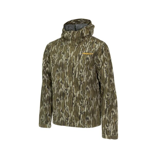 Camouflage-patterned jacket with hood