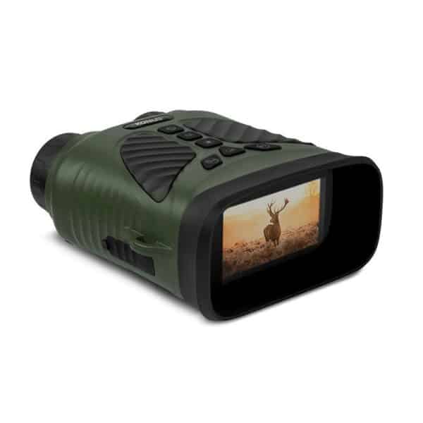 Night vision scope displaying deer image on screen.