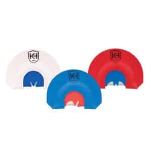 Three colored diaphragm turkey calls.
