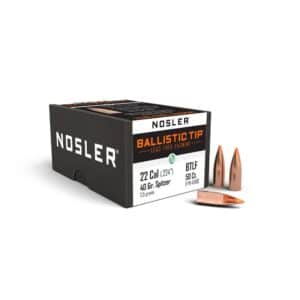 Nosler ballistic tip ammunition box and bullets
