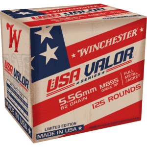 Winchester USA Valor ammo box, 5.56mm, 125 rounds.