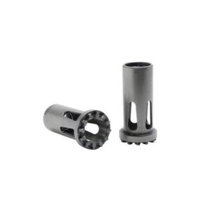 Two metal flash hiders for firearms