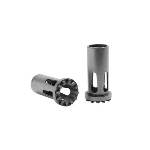 Two metal flash hiders for firearms