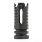 Black tactical muzzle brake on white background