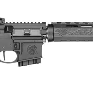Semiautomatic rifle with black stock and barrel.