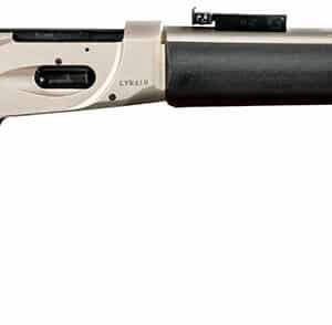 Lever-action shotgun with black and silver design.