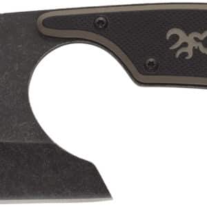 Black fixed-blade knife with tactical design