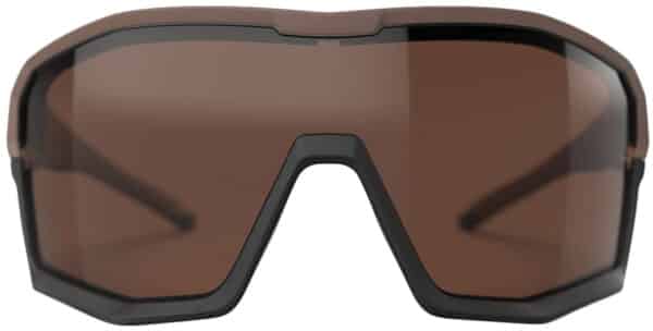 Brown-tinted sports sunglasses front view.