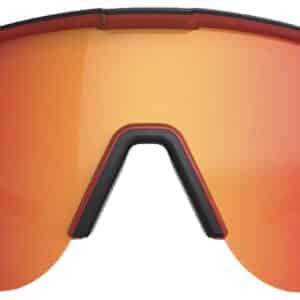 Orange-tinted sports sunglasses with wraparound design.