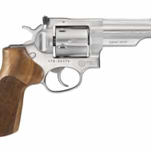 Silver revolver with wooden grip