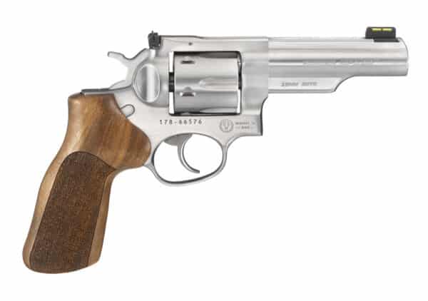 Silver revolver with wooden grip