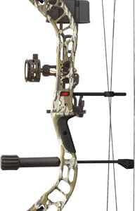 Camouflage compound bow with accessories visible