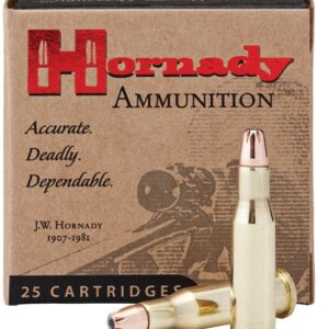 Hornady ammunition box with cartridges displayed.