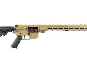 Tactical rifle with tan body and black stock.