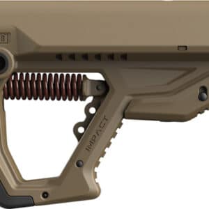 Tactical rifle stock with spring mechanism, tan color
