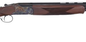 Side view of a classic over-under shotgun.