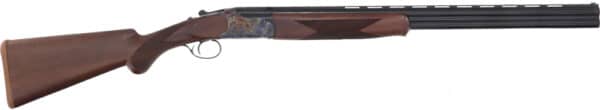 Side view of a classic over-under shotgun.